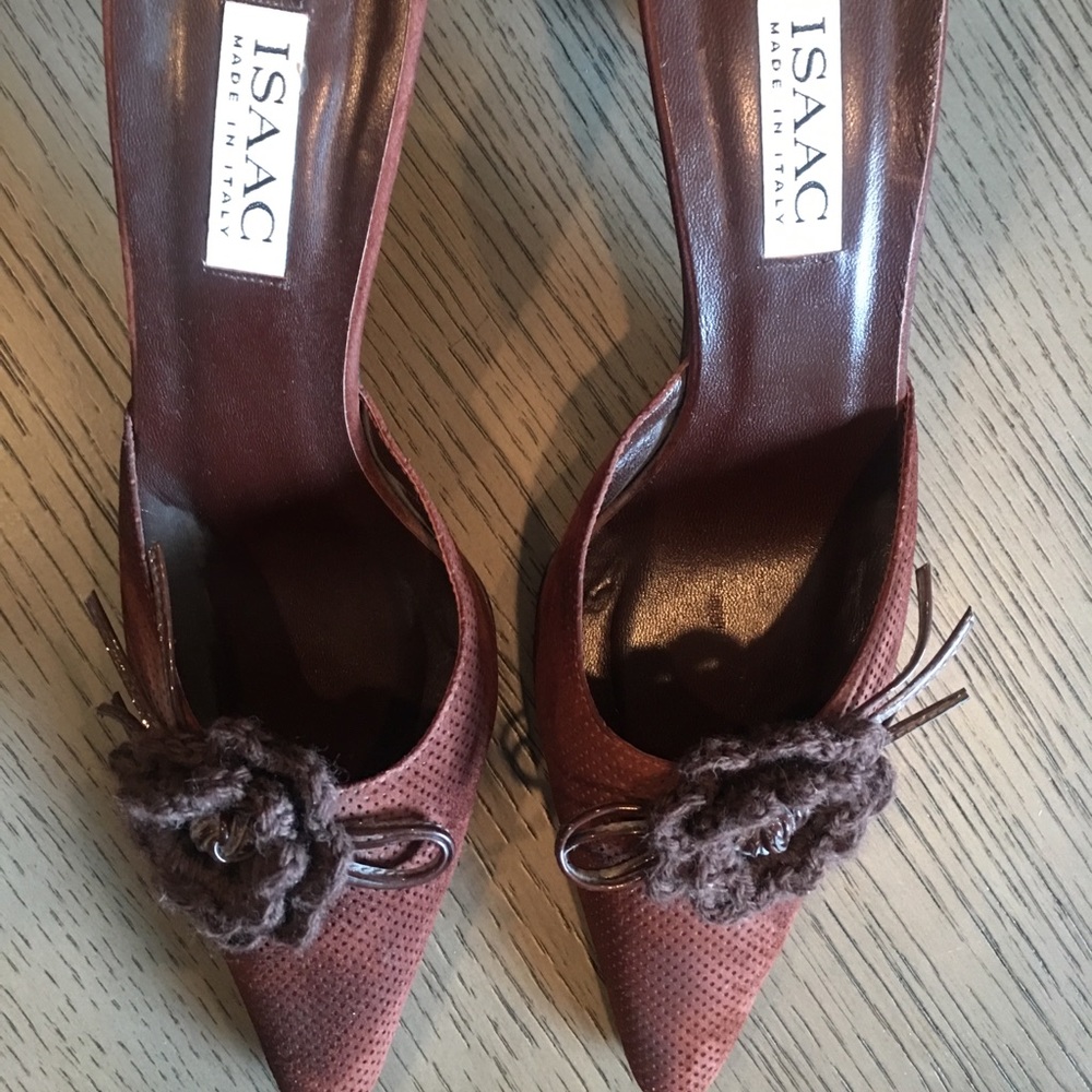 Isaac dark purple/maroon mule pumps.